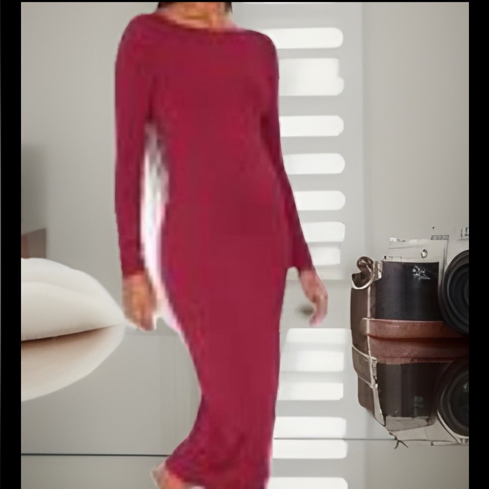 Burgundy Bodycon Long Sleeve A-Line Long Dress